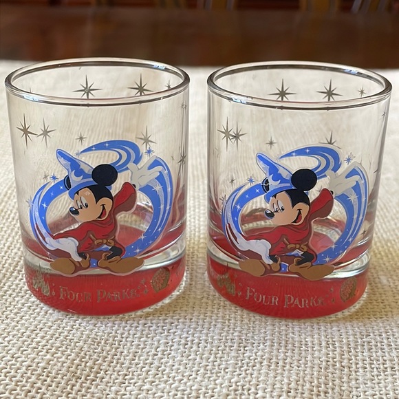 Disney Disneyland Four parks One World Mickey Mouse Fantasia lot of 2 Shot Glass - Picture 1 of 8